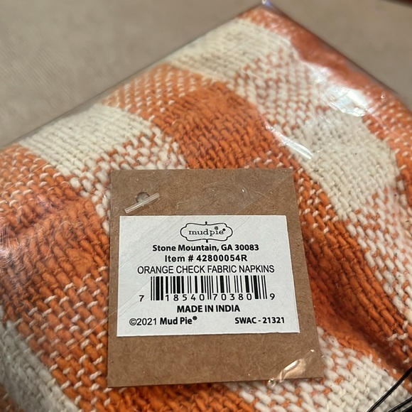 Mud Pie Orange Plaid Napkin Set of Four/NWT - Picture 10 of 11